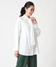 PHBJS36290 GEORGES RECH(小さいサイズ)(メゾン ドゥ サンク) ピンタック2WAYボウタイチュニックブラウス ブラック