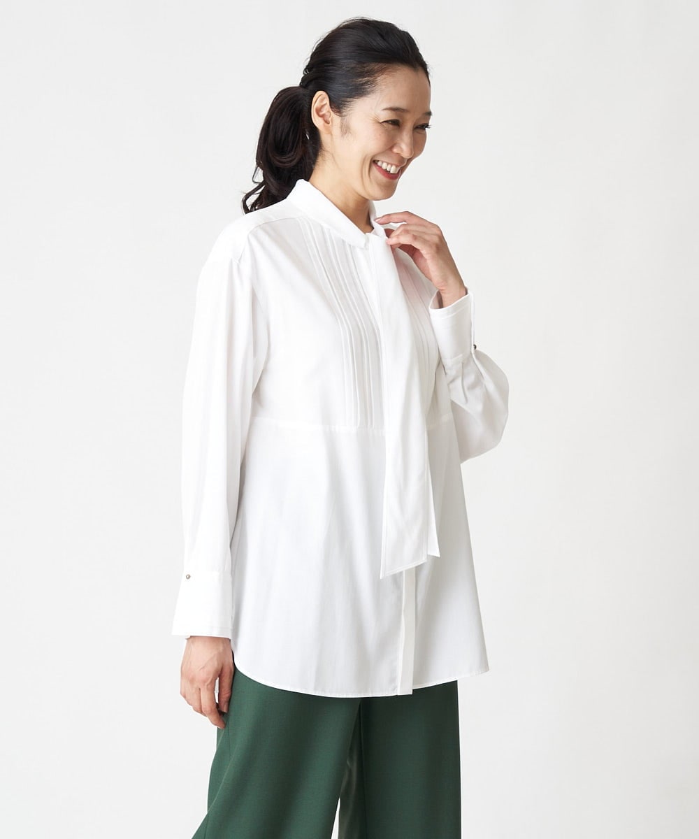 PHBJS36290 GEORGES RECH(小さいサイズ)(メゾン ドゥ サンク) ピンタック2WAYボウタイチュニックブラウス ブラック