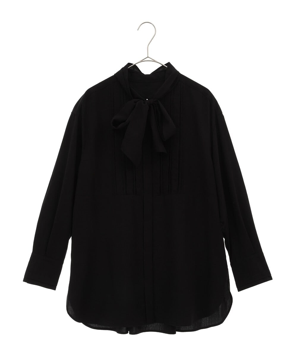 PHBJS36290 GEORGES RECH(小さいサイズ)(メゾン ドゥ サンク) ピンタック2WAYボウタイチュニックブラウス ブラック