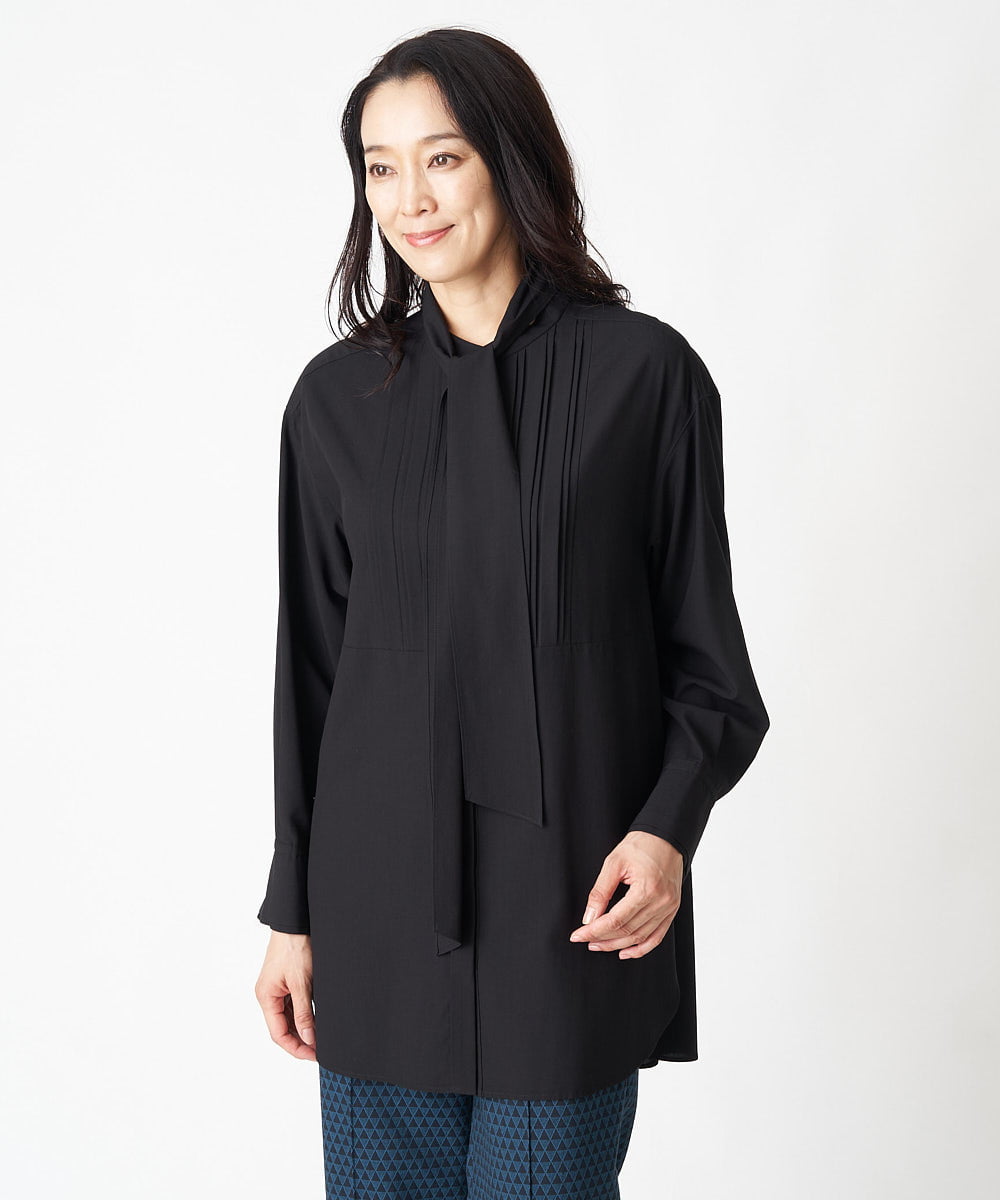 PHBJS36290 GEORGES RECH(小さいサイズ)(メゾン ドゥ サンク) ピンタック2WAYボウタイチュニックブラウス ブラック