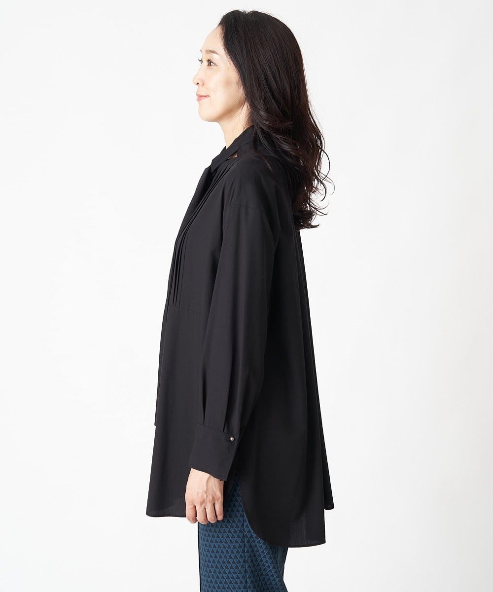PHBJS36290 GEORGES RECH(小さいサイズ)(メゾン ドゥ サンク) ピンタック2WAYボウタイチュニックブラウス ブラック