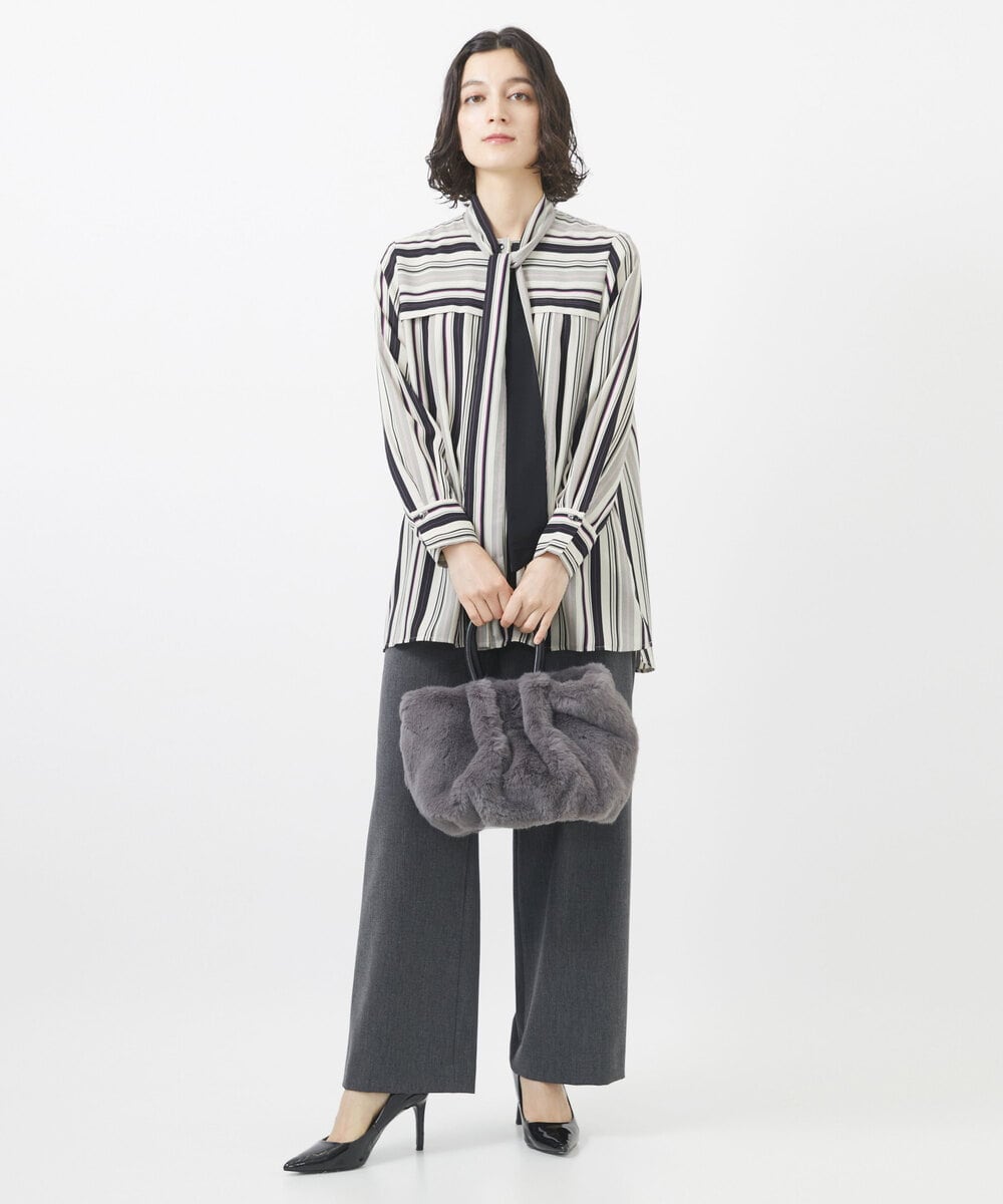 PHBJV22330 GEORGES RECH(小さいサイズ)(メゾン ドゥ サンク)  [セットアップ対応]マルチストライプボウタイブラウス ブラック