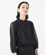 PHBJW52330 GEORGES RECH(小さいサイズ)(メゾン ドゥ サンク)  [セットアップ対応]ランダムドット箔プリントボウタイブラウス ブラック
