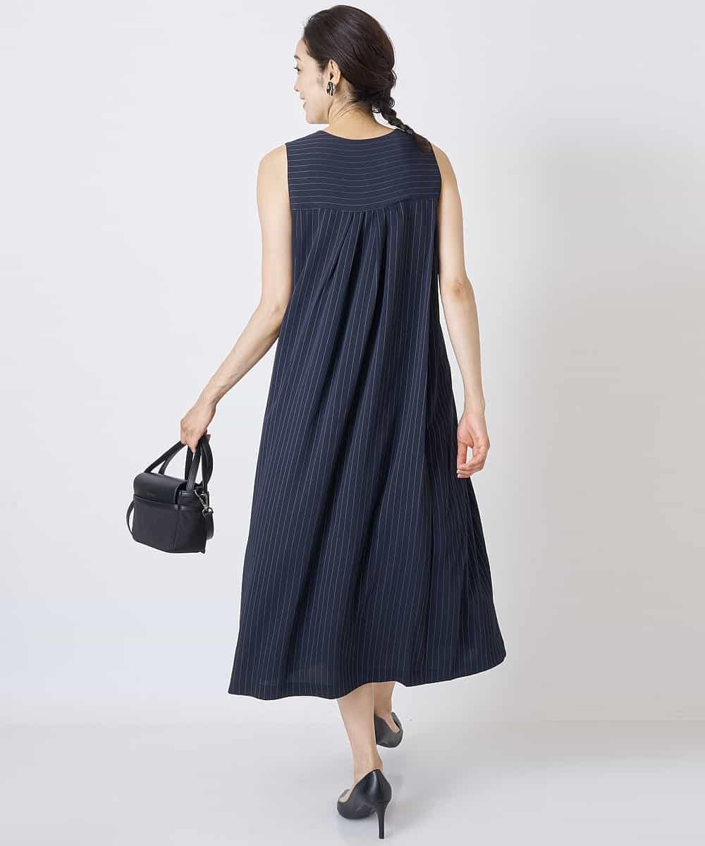PHEGQ48330 GEORGES RECH(小さいサイズ)(メゾン ドゥ サンク) 【セットアップ対応】ピンストライプノースリーブワンピース ネイビー
