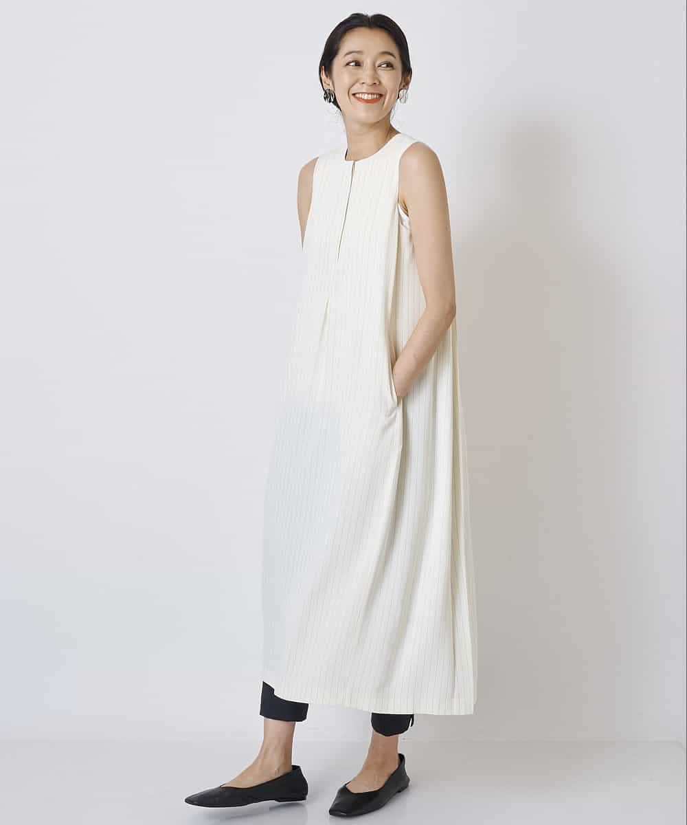 PHEGQ48330 GEORGES RECH(小さいサイズ)(メゾン ドゥ サンク) 【セットアップ対応】ピンストライプノースリーブワンピース ネイビー