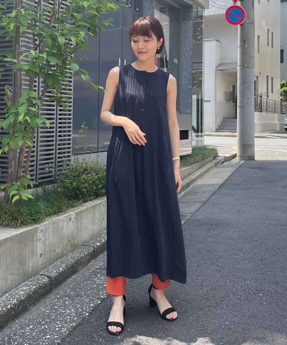 PHEGQ48330 GEORGES RECH(小さいサイズ)(メゾン ドゥ サンク) 【セットアップ対応】ピンストライプノースリーブワンピース ネイビー