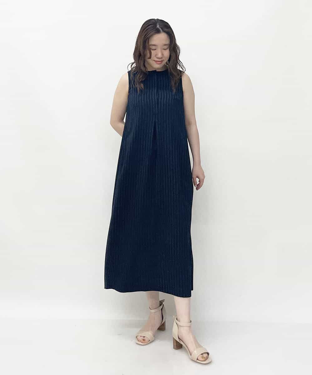 PHEGQ48330 GEORGES RECH(小さいサイズ)(メゾン ドゥ サンク) 【セットアップ対応】ピンストライプノースリーブワンピース ネイビー