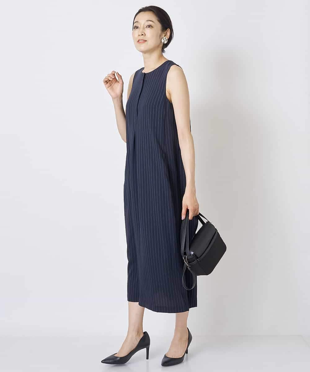 PHEGQ48330 GEORGES RECH(小さいサイズ)(メゾン ドゥ サンク) 【セットアップ対応】ピンストライプノースリーブワンピース ネイビー