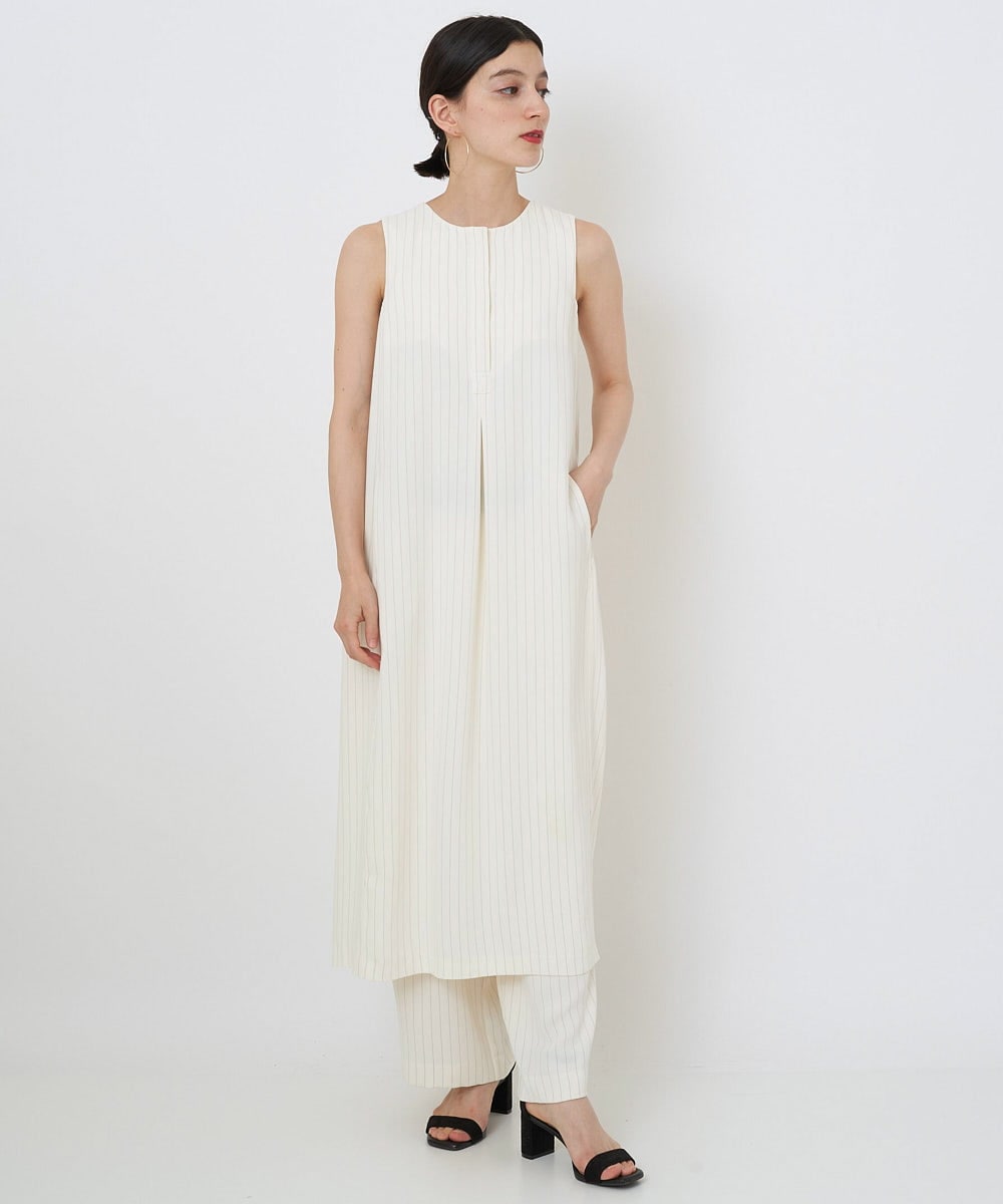 PHEGQ48330 GEORGES RECH(小さいサイズ)(メゾン ドゥ サンク) 【セットアップ対応】ピンストライプノースリーブワンピース ホワイト