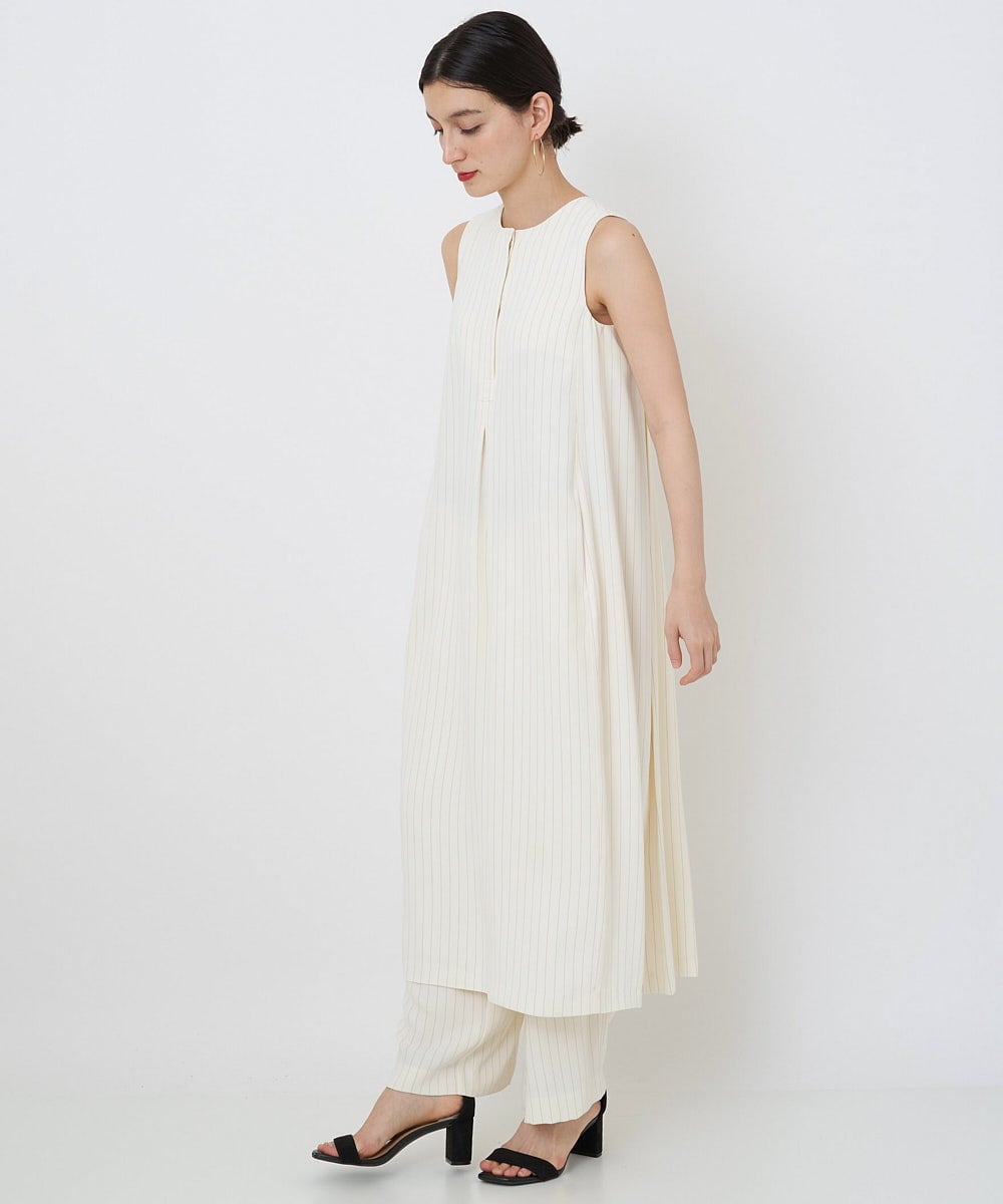 PHEGQ48330 GEORGES RECH(小さいサイズ)(メゾン ドゥ サンク) 【セットアップ対応】ピンストライプノースリーブワンピース ホワイト