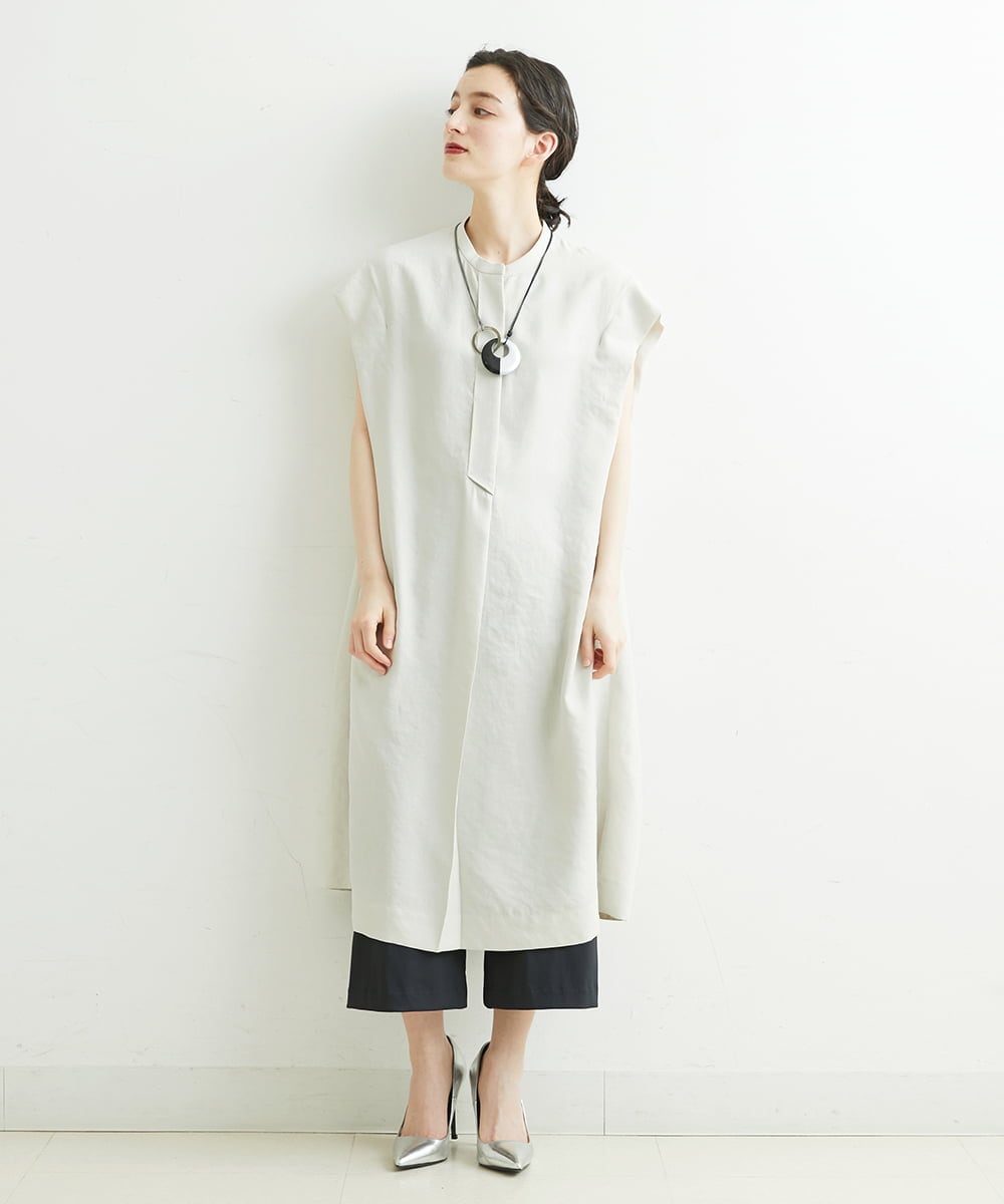 PHEGS35390 GEORGES RECH(小さいサイズ)(メゾン ドゥ サンク) [日本製]ビッグシルエットドレープワンピース   ライトグレージュ