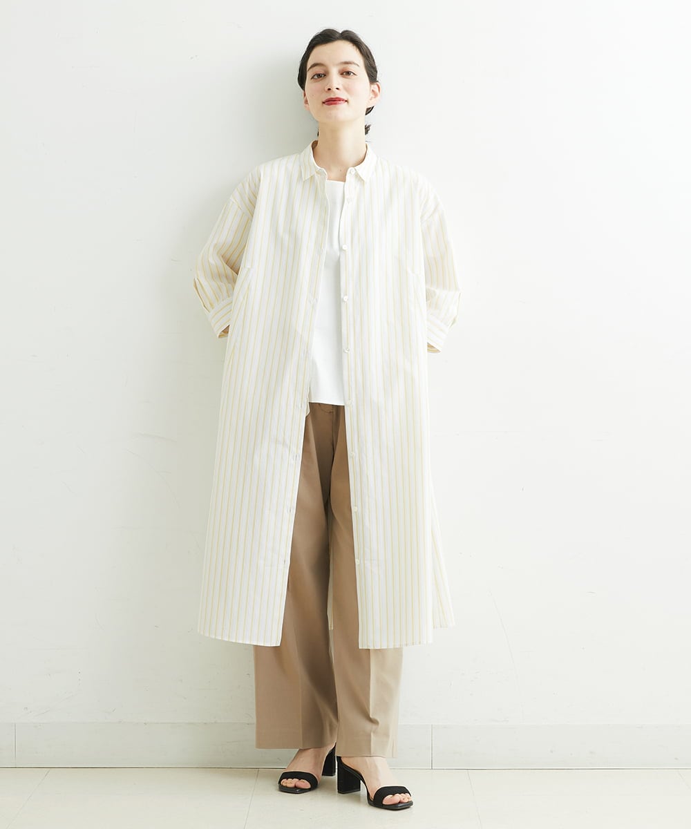 PHEGS36430 GEORGES RECH(小さいサイズ)(メゾン ドゥ サンク) [日本製]2WAYスリーブストライプシャツワンピース ライトブルー系