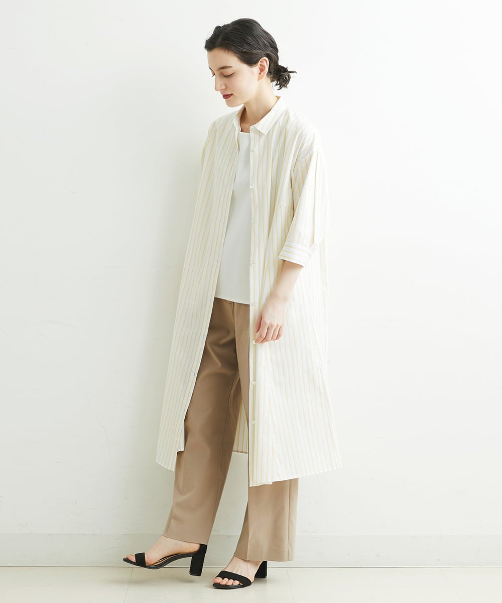 PHEGS36430 GEORGES RECH(小さいサイズ)(メゾン ドゥ サンク) [日本製]2WAYスリーブストライプシャツワンピース ライトブルー系
