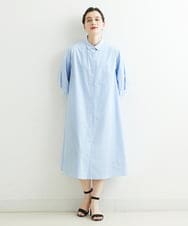 PHEGS36430 GEORGES RECH(小さいサイズ)(メゾン ドゥ サンク) [日本製]2WAYスリーブストライプシャツワンピース ライトブルー系