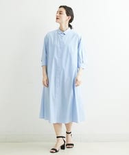 PHEGS36430 GEORGES RECH(小さいサイズ)(メゾン ドゥ サンク) [日本製]2WAYスリーブストライプシャツワンピース ライトブルー系