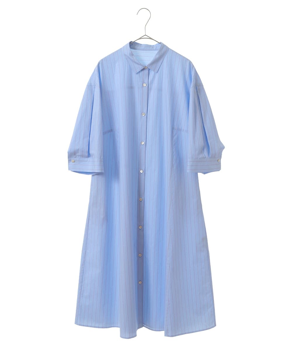 PHEGS36430 GEORGES RECH(小さいサイズ)(メゾン ドゥ サンク) [日本製]2WAYスリーブストライプシャツワンピース ライトブルー系