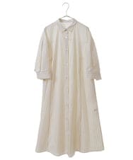 PHEGS36430 GEORGES RECH(小さいサイズ)(メゾン ドゥ サンク) [日本製]2WAYスリーブストライプシャツワンピース ライトブルー系