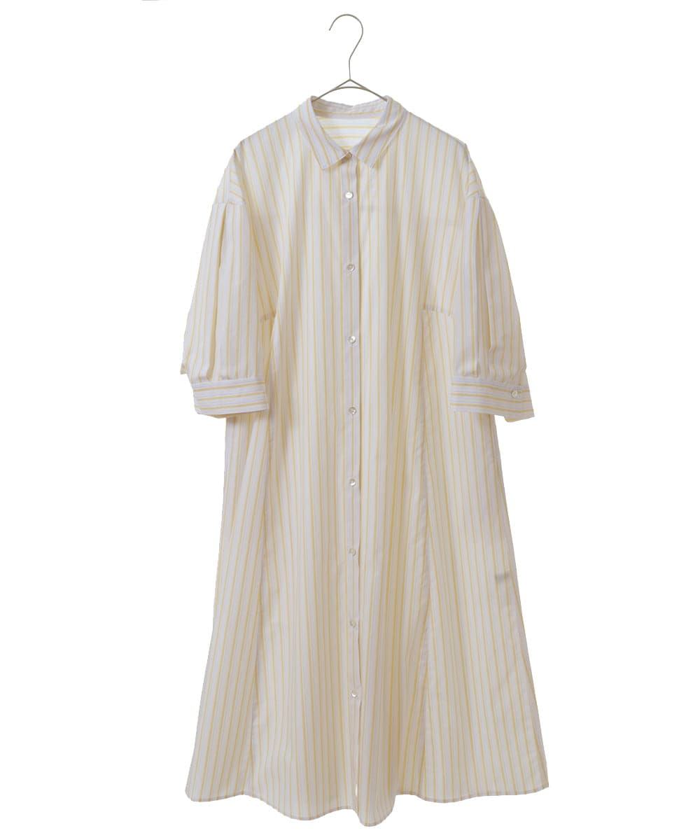 PHEGS36430 GEORGES RECH(小さいサイズ)(メゾン ドゥ サンク) [日本製]2WAYスリーブストライプシャツワンピース ライトブルー系