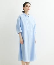 PHEGS36430 GEORGES RECH(小さいサイズ)(メゾン ドゥ サンク) [日本製]2WAYスリーブストライプシャツワンピース ライトブルー系