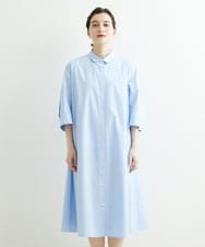 PHEGS36430 GEORGES RECH(小さいサイズ)(メゾン ドゥ サンク) [日本製]2WAYスリーブストライプシャツワンピース ライトブルー系