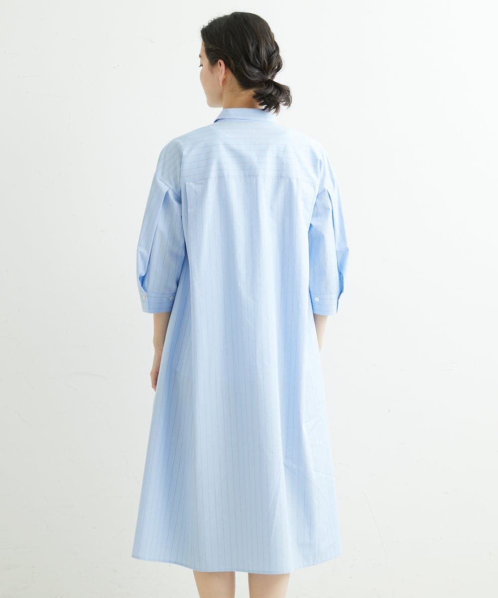 PHEGS36430 GEORGES RECH(小さいサイズ)(メゾン ドゥ サンク) [日本製]2WAYスリーブストライプシャツワンピース ライトブルー系