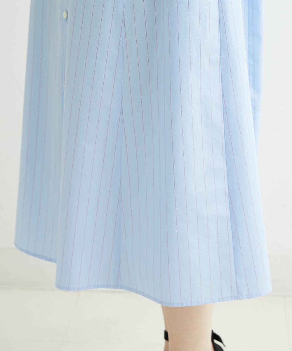 PHEGS36430 GEORGES RECH(小さいサイズ)(メゾン ドゥ サンク) [日本製]2WAYスリーブストライプシャツワンピース ライトブルー系