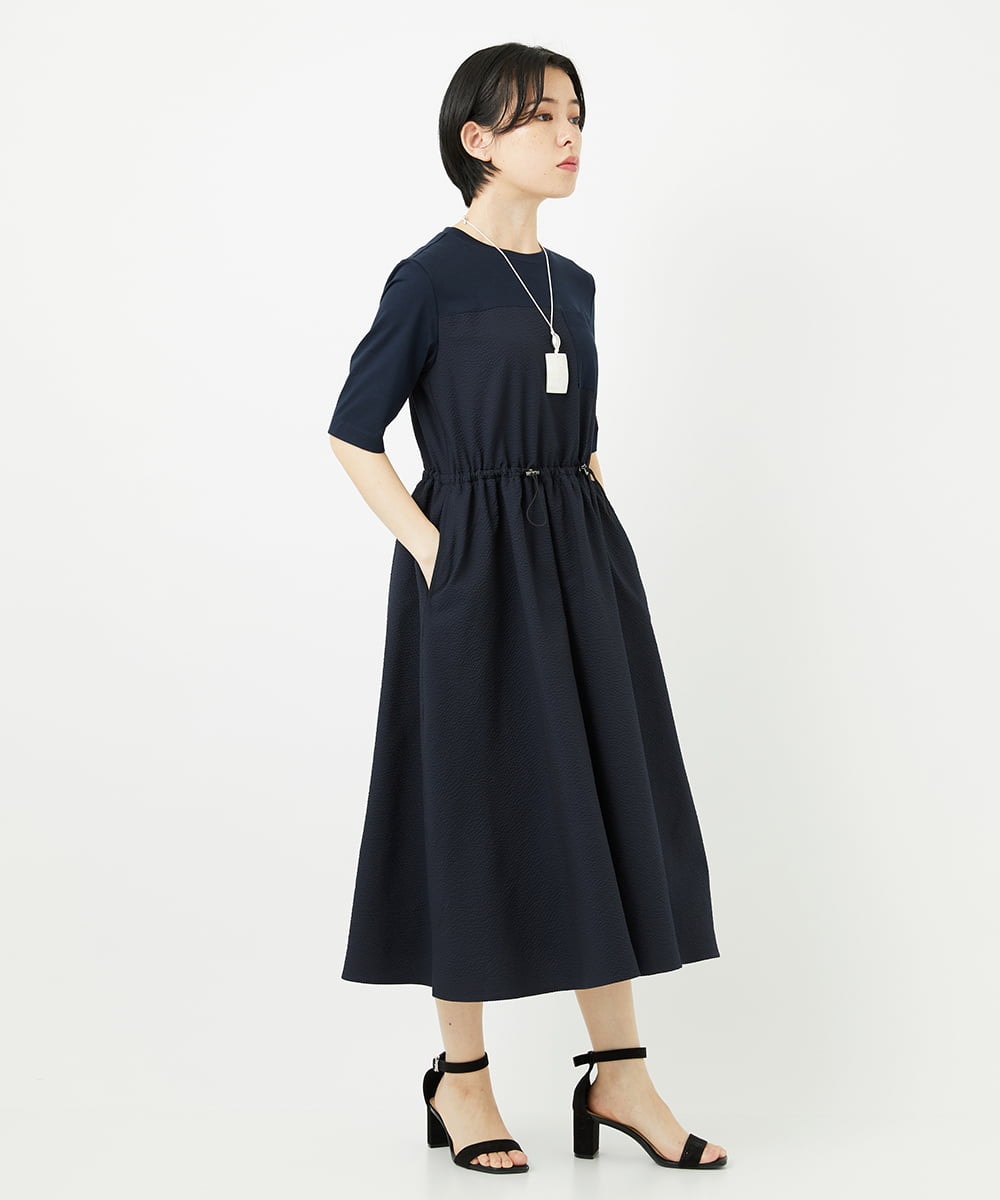 PHEHA55450 GEORGES RECH(小さいサイズ)(メゾン ドゥ サンク) [接触冷感/吸汗速乾]サッカーシャドーギンガムワンピース ライトグレー