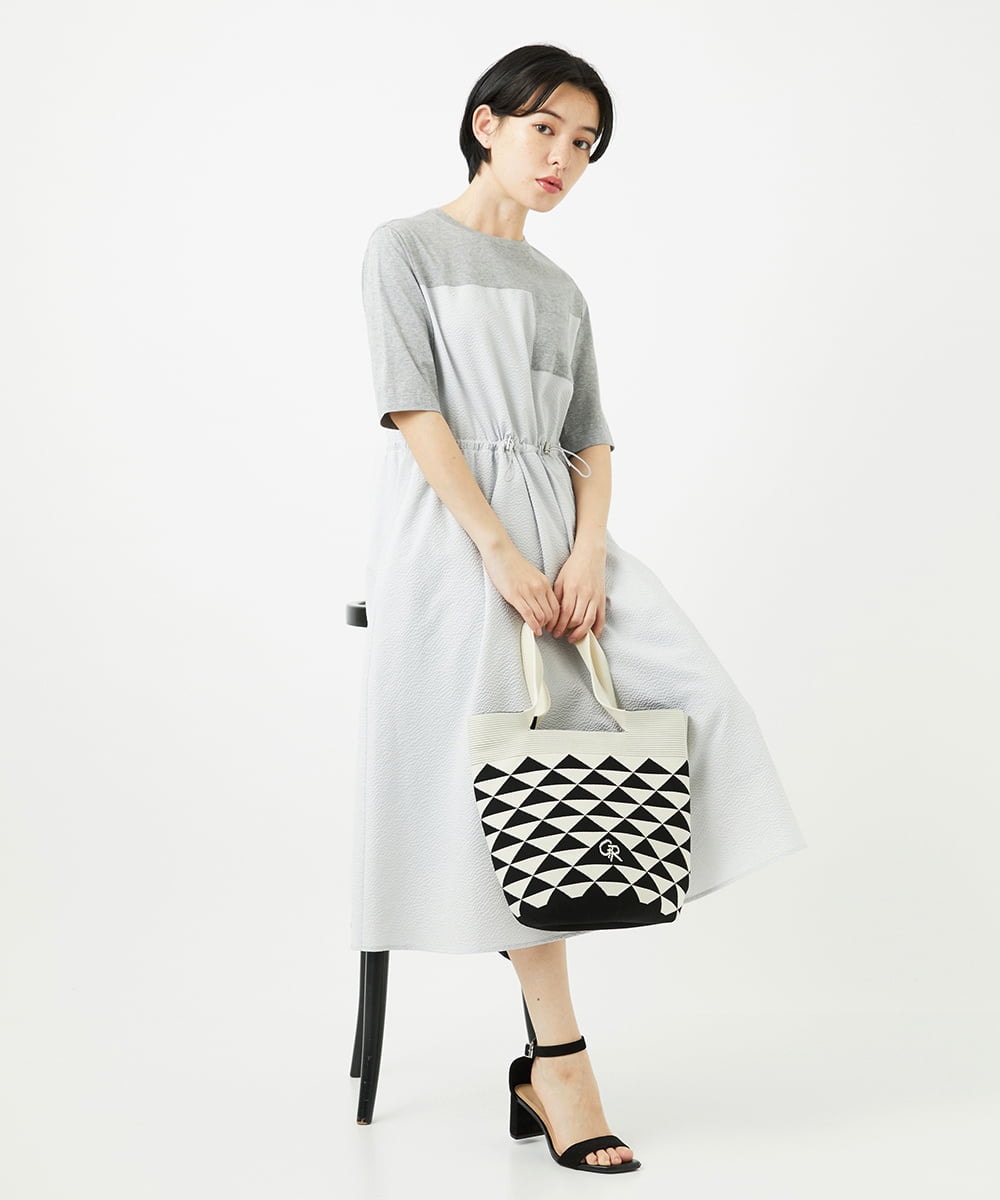 PHEHA55450 GEORGES RECH(小さいサイズ)(メゾン ドゥ サンク) [接触冷感/吸汗速乾]サッカーシャドーギンガムワンピース ライトグレー