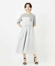 PHEHA55450 GEORGES RECH(小さいサイズ)(メゾン ドゥ サンク) [接触冷感/吸汗速乾]サッカーシャドーギンガムワンピース ライトグレー
