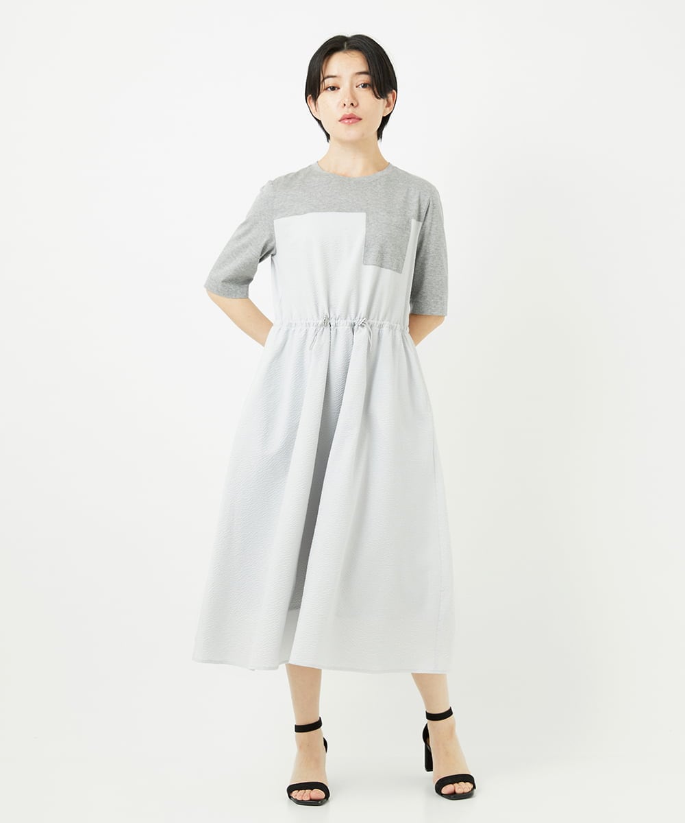 PHEHA55450 GEORGES RECH(小さいサイズ)(メゾン ドゥ サンク) [接触冷感/吸汗速乾]サッカーシャドーギンガムワンピース ライトグレー