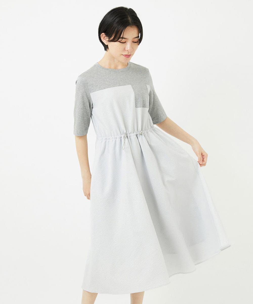 PHEHA55450 GEORGES RECH(小さいサイズ)(メゾン ドゥ サンク) [接触冷感/吸汗速乾]サッカーシャドーギンガムワンピース ライトグレー
