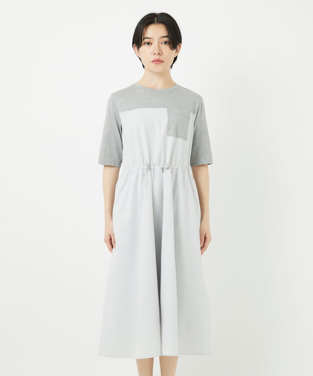 PHEHA55450 GEORGES RECH(小さいサイズ)(メゾン ドゥ サンク) [接触冷感/吸汗速乾]サッカーシャドーギンガムワンピース ライトグレー