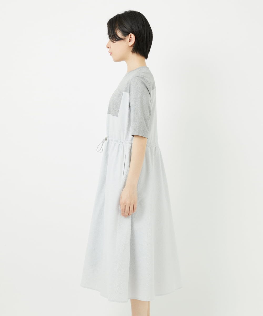 PHEHA55450 GEORGES RECH(小さいサイズ)(メゾン ドゥ サンク) [接触冷感/吸汗速乾]サッカーシャドーギンガムワンピース ライトグレー