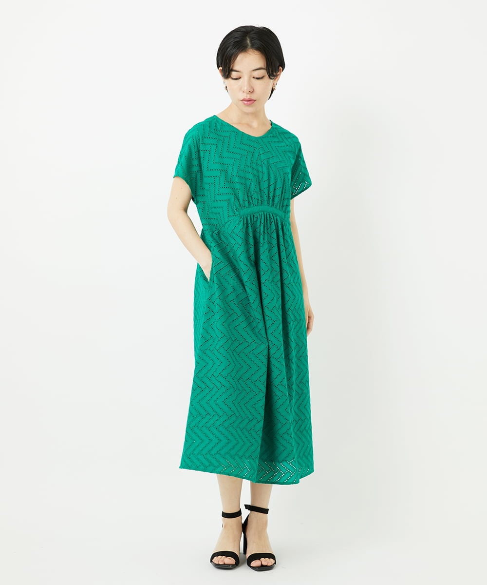 PHEHA56390 GEORGES RECH(小さいサイズ)(メゾン ドゥ サンク) コットンエンブロイダリーワンピース グリーン