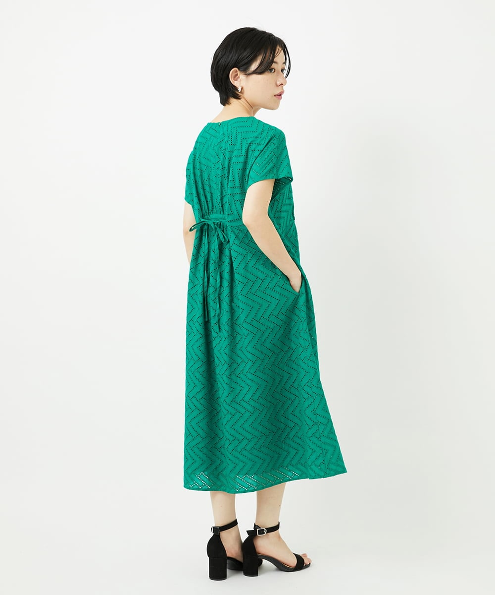 PHEHA56390 GEORGES RECH(小さいサイズ)(メゾン ドゥ サンク) コットンエンブロイダリーワンピース グリーン