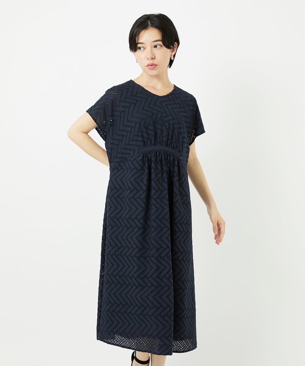 PHEHA56390 GEORGES RECH(小さいサイズ)(メゾン ドゥ サンク) コットンエンブロイダリーワンピース グリーン