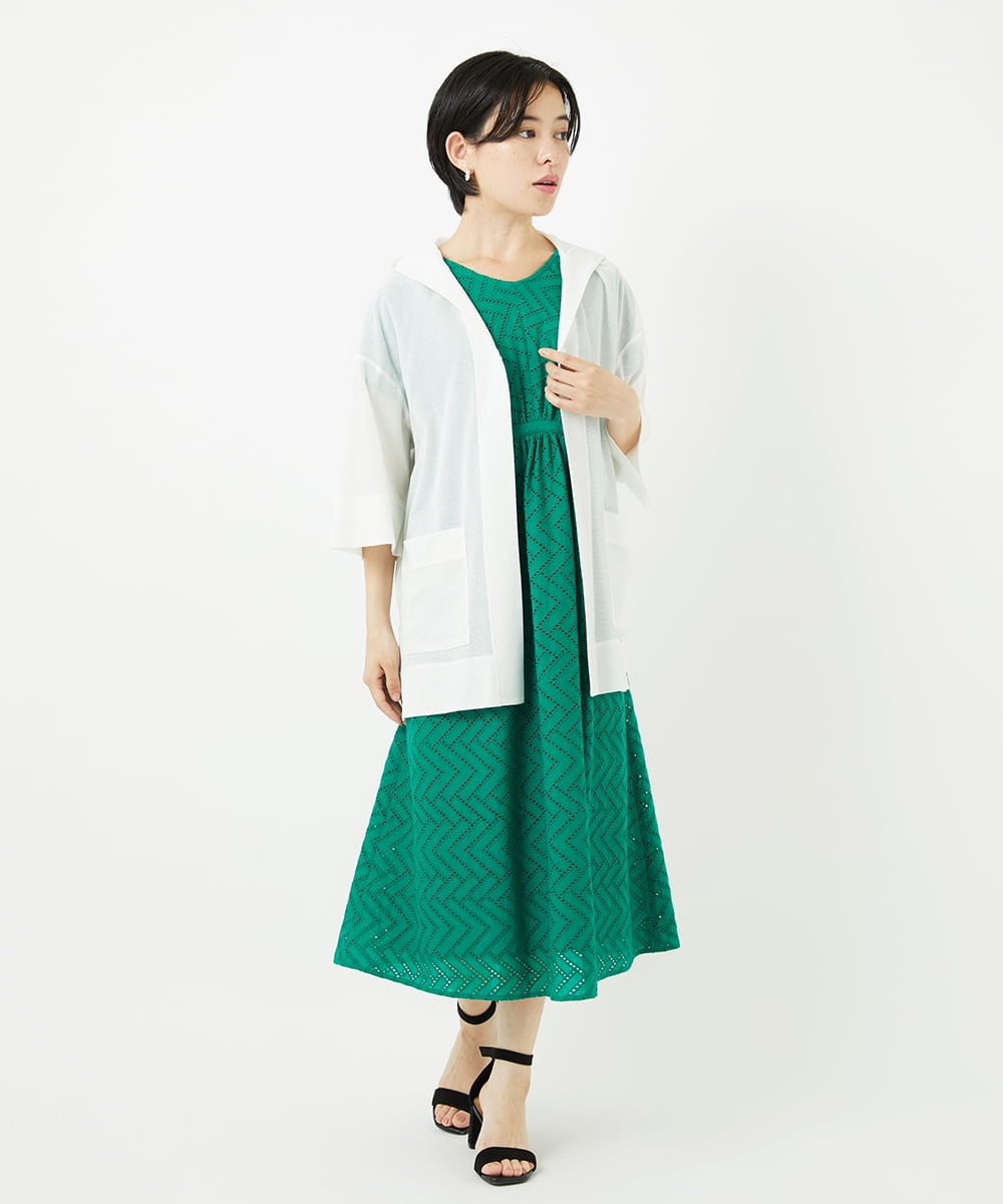 PHEHA56390 GEORGES RECH(小さいサイズ)(メゾン ドゥ サンク) コットンエンブロイダリーワンピース グリーン