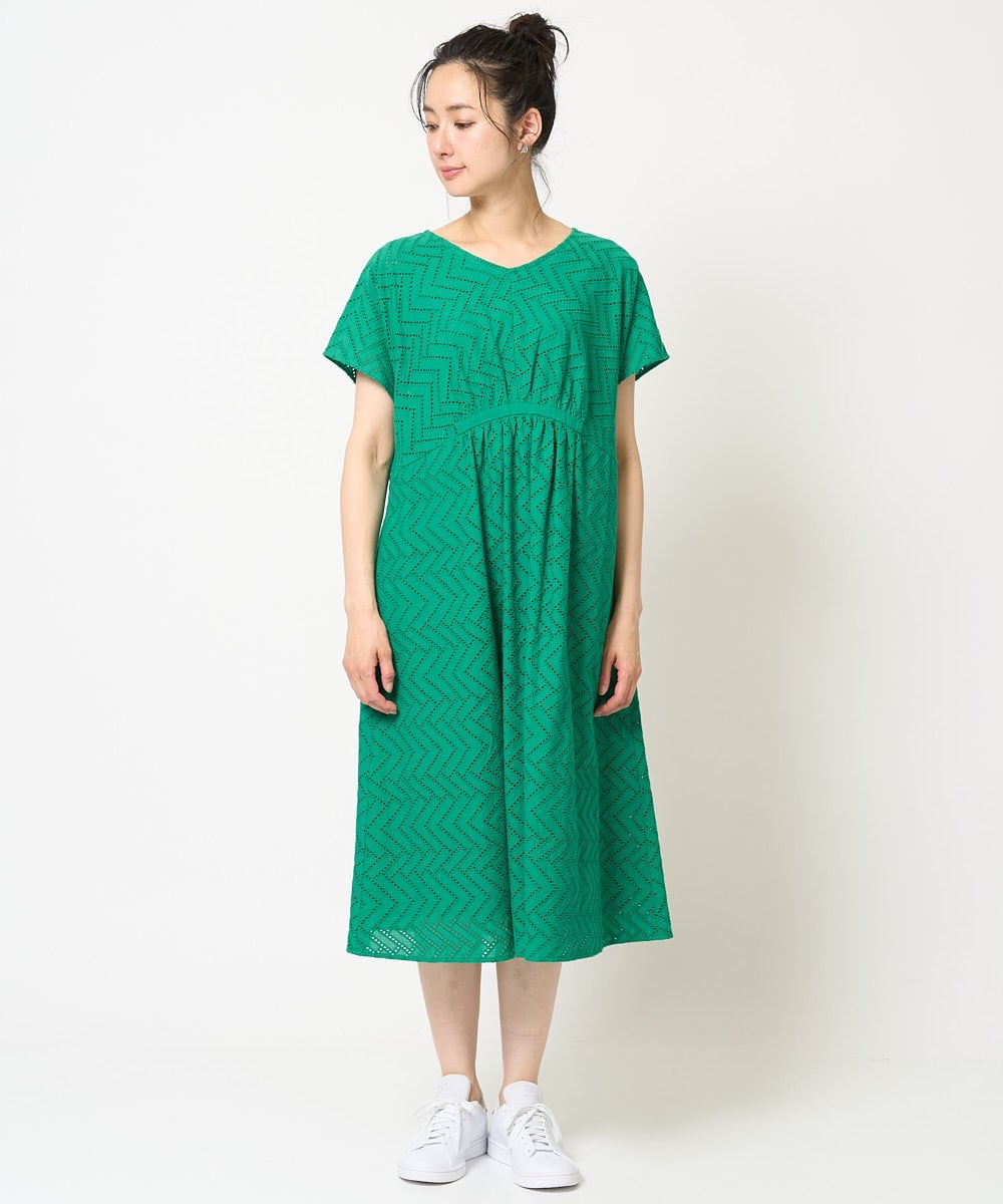 PHEHA56390 GEORGES RECH(小さいサイズ)(メゾン ドゥ サンク) コットンエンブロイダリーワンピース グリーン