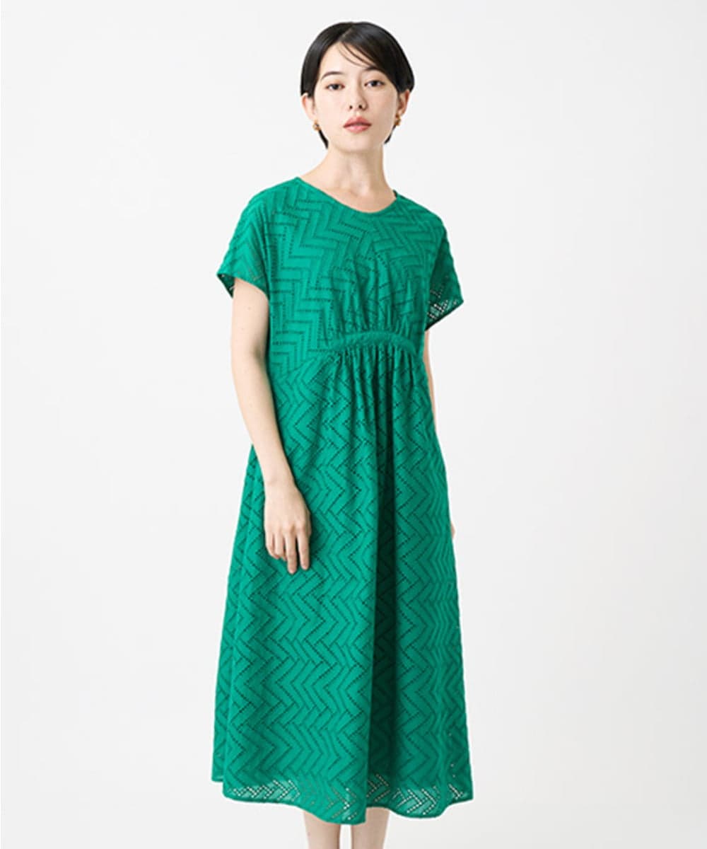 PHEHA56390 GEORGES RECH(小さいサイズ)(メゾン ドゥ サンク) コットンエンブロイダリーワンピース グリーン