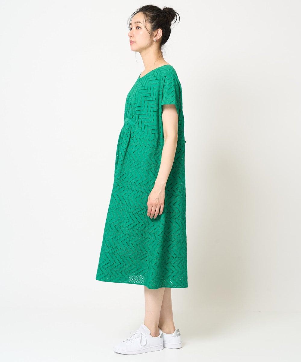 PHEHA56390 GEORGES RECH(小さいサイズ)(メゾン ドゥ サンク) コットンエンブロイダリーワンピース グリーン