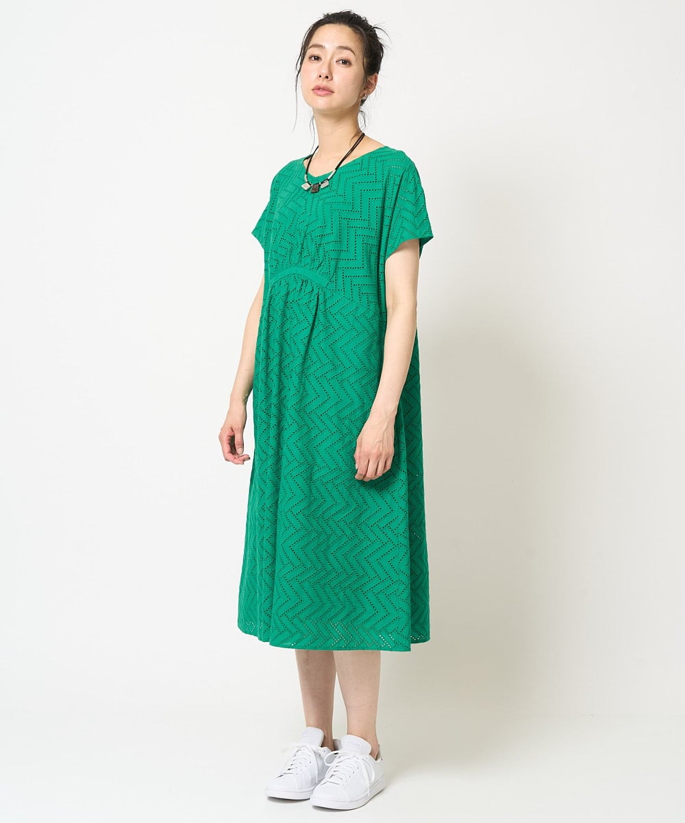PHEHA56390 GEORGES RECH(小さいサイズ)(メゾン ドゥ サンク) コットンエンブロイダリーワンピース グリーン