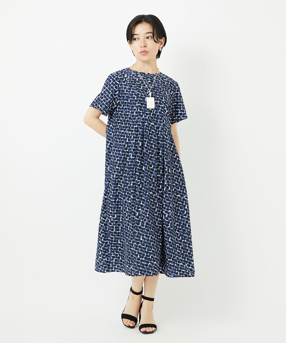 PHEHA57490 GEORGES RECH(小さいサイズ)(メゾン ドゥ サンク) ジオメトリックワンピース ネイビー
