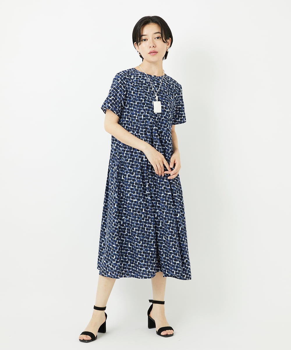 PHEHA57490 GEORGES RECH(小さいサイズ)(メゾン ドゥ サンク) ジオメトリックワンピース ネイビー