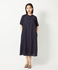 PHEHD43360 GEORGES RECH(小さいサイズ)(メゾン ドゥ サンク) スクエアドットバンドカラーワンピース ネイビー