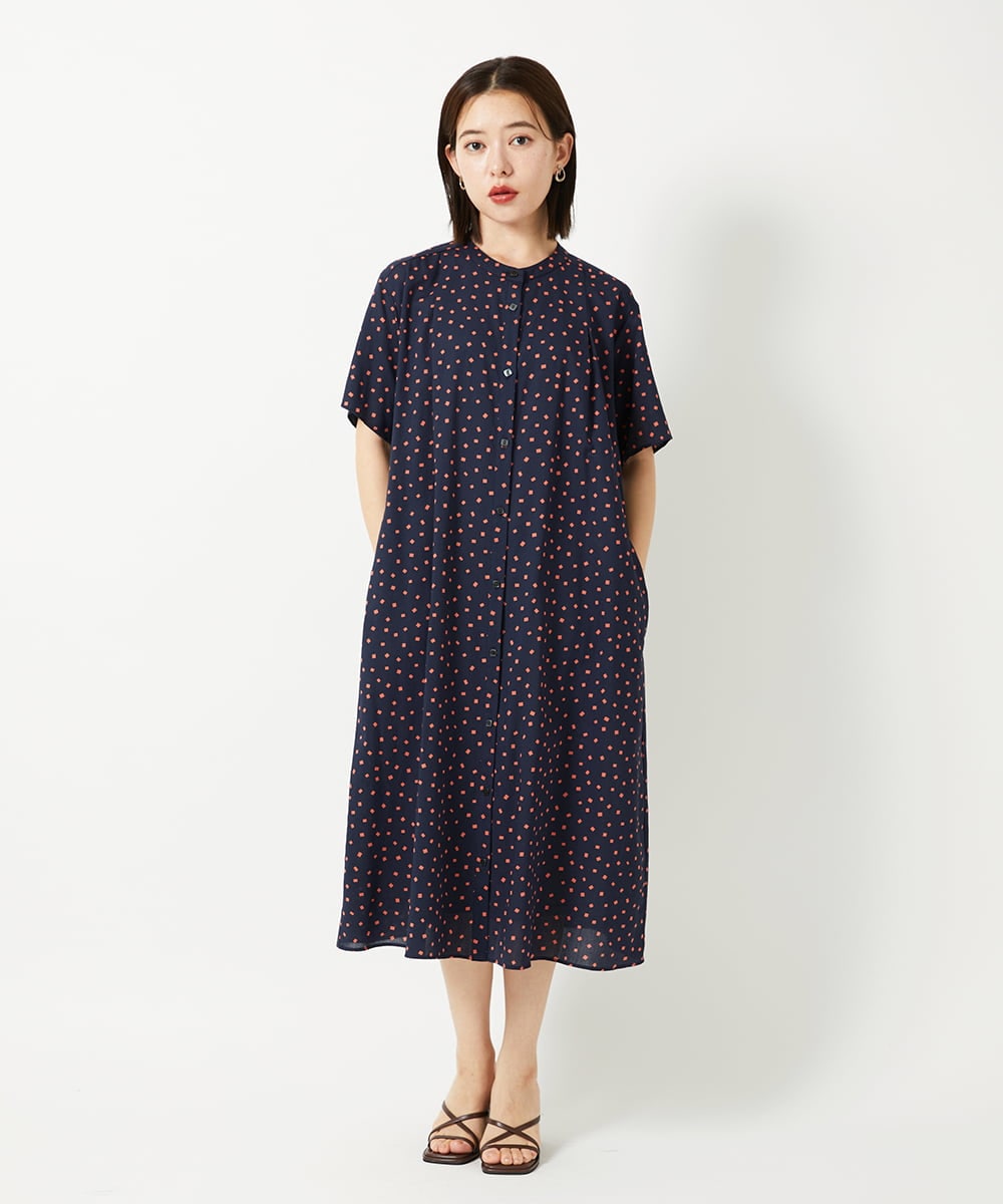 PHEHD43360 GEORGES RECH(小さいサイズ)(メゾン ドゥ サンク) スクエアドットバンドカラーワンピース ネイビー