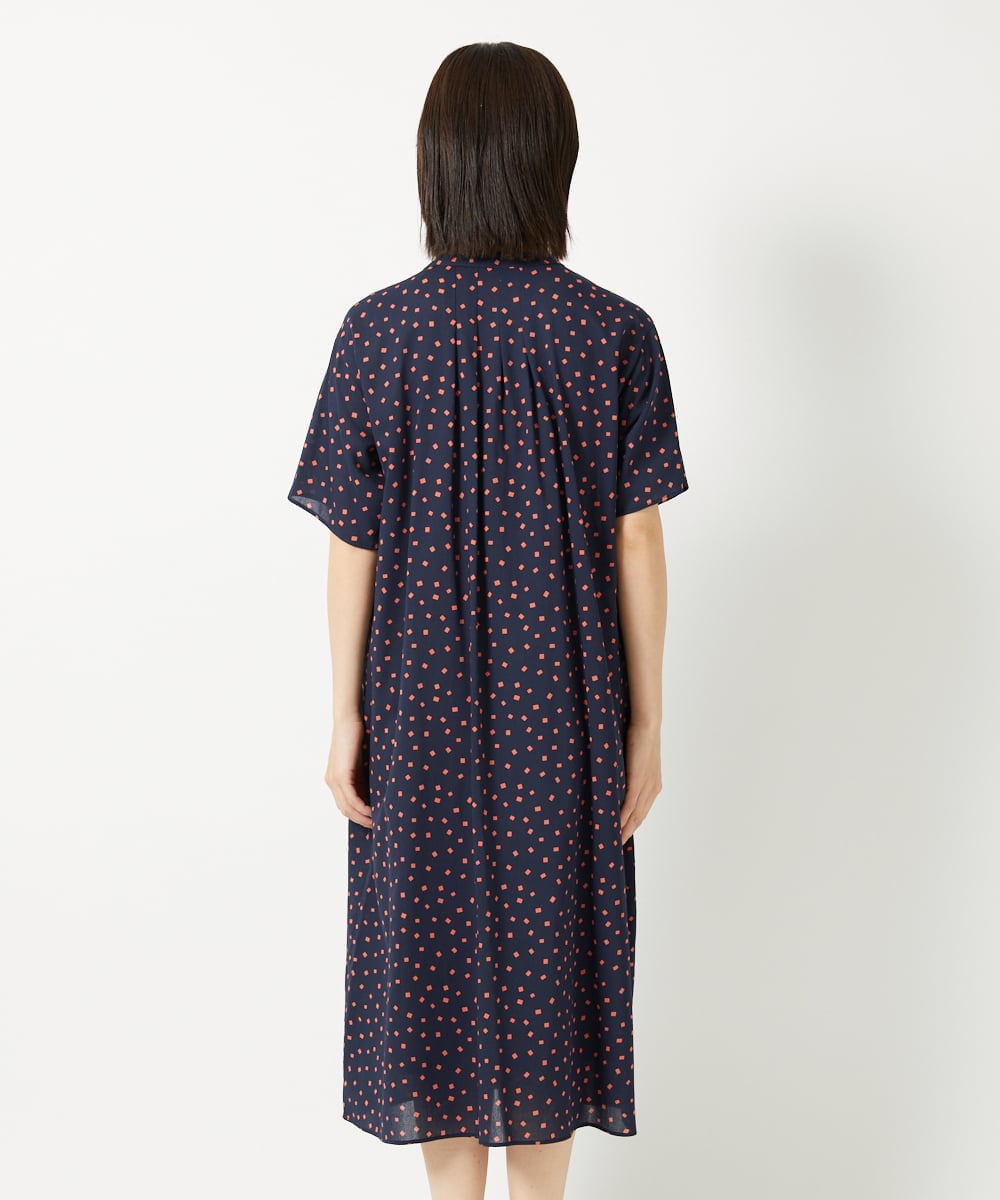 PHEHD43360 GEORGES RECH(小さいサイズ)(メゾン ドゥ サンク) スクエアドットバンドカラーワンピース ネイビー