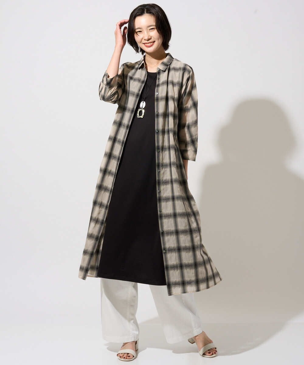 PHEHE63430 GEORGES RECH(小さいサイズ)(メゾン ドゥ サンク) シアーチェックレイヤードワンピース アイボリー