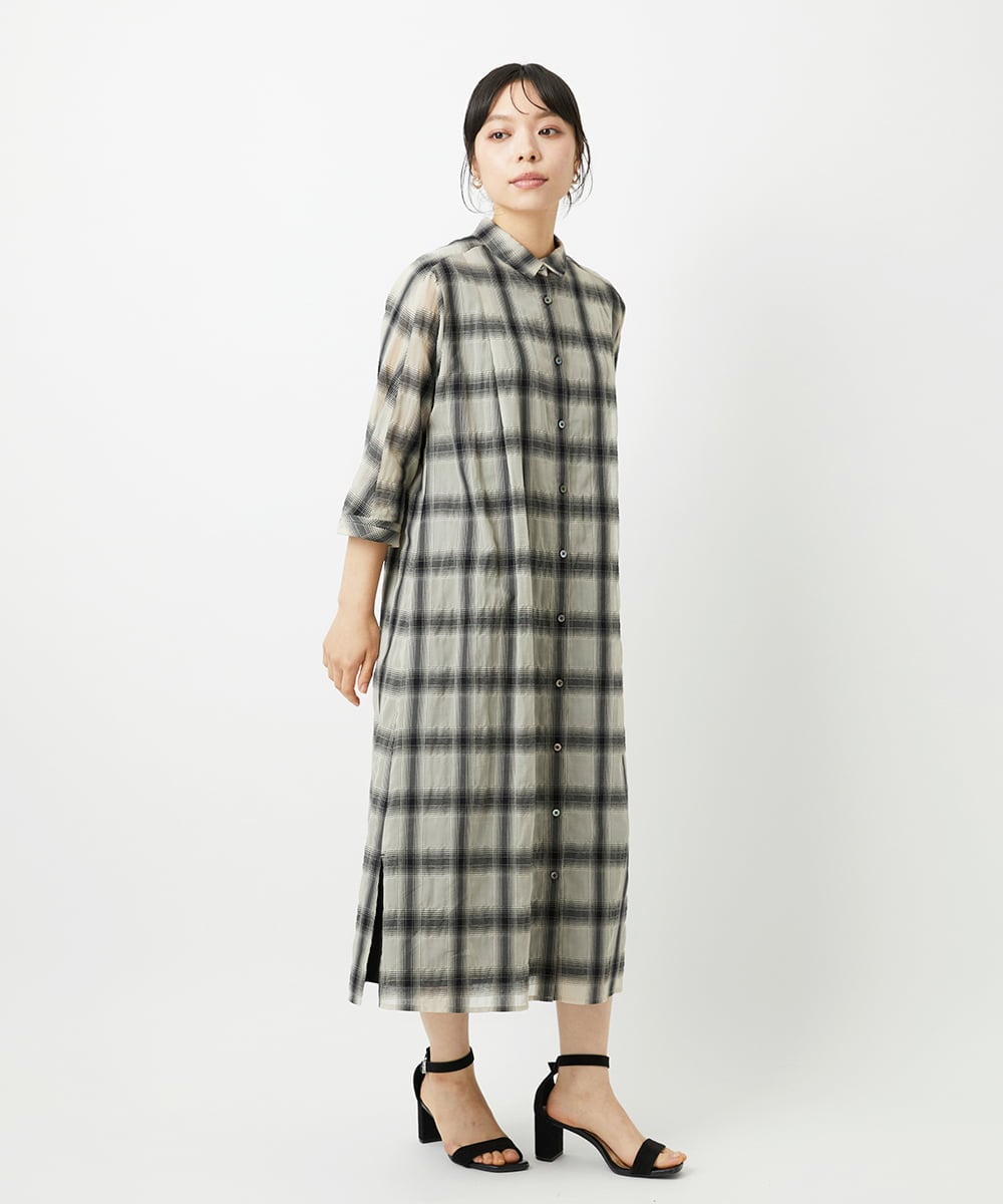 PHEHE63430 GEORGES RECH(小さいサイズ)(メゾン ドゥ サンク) シアーチェックレイヤードワンピース アイボリー