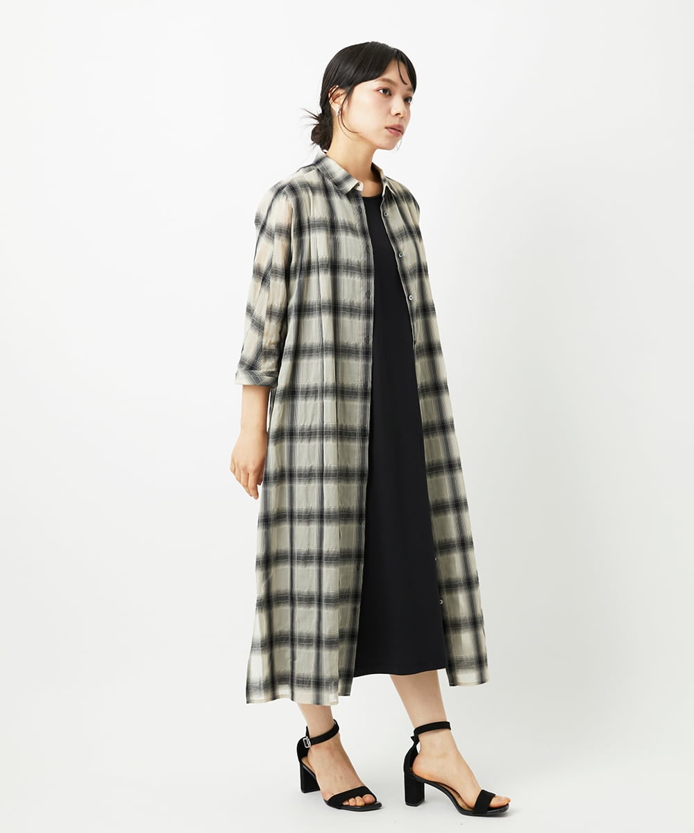 PHEHE63430 GEORGES RECH(小さいサイズ)(メゾン ドゥ サンク) シアーチェックレイヤードワンピース アイボリー