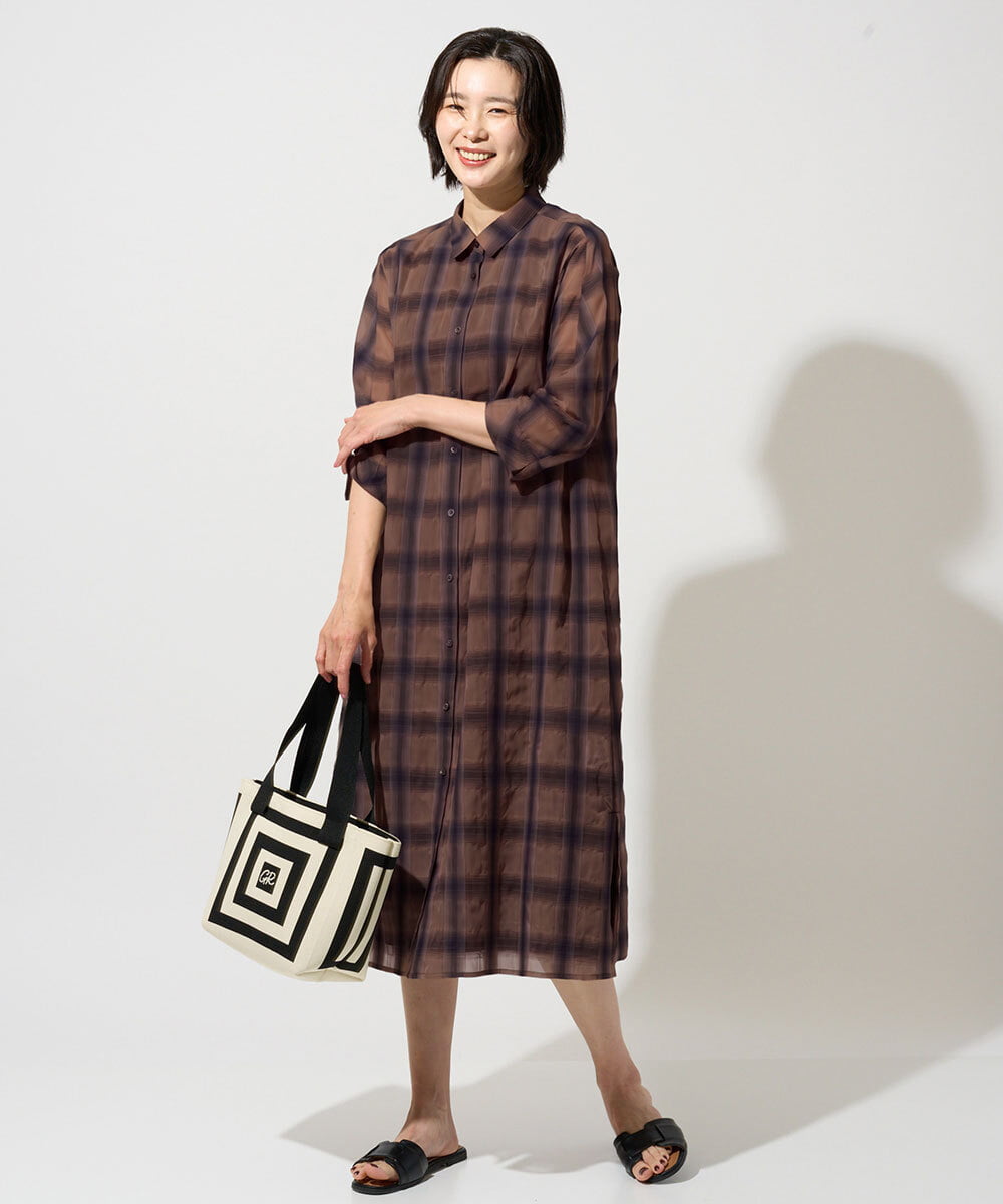 PHEHE63430 GEORGES RECH(小さいサイズ)(メゾン ドゥ サンク) シアーチェックレイヤードワンピース ブラウン